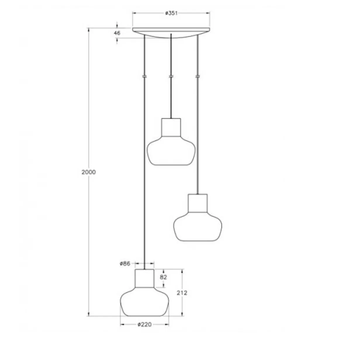 Fabas Luce Kino LED Pendelleuchte, 3-flg., mit Rondell