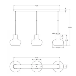 Fabas Luce Kino LED Pendelleuchte, 3-flg.