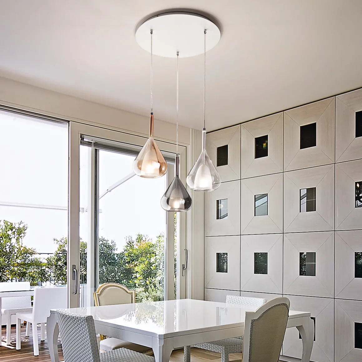 Fabas Luce Lila Pendelleuchte, 3-flg., mit Rondell