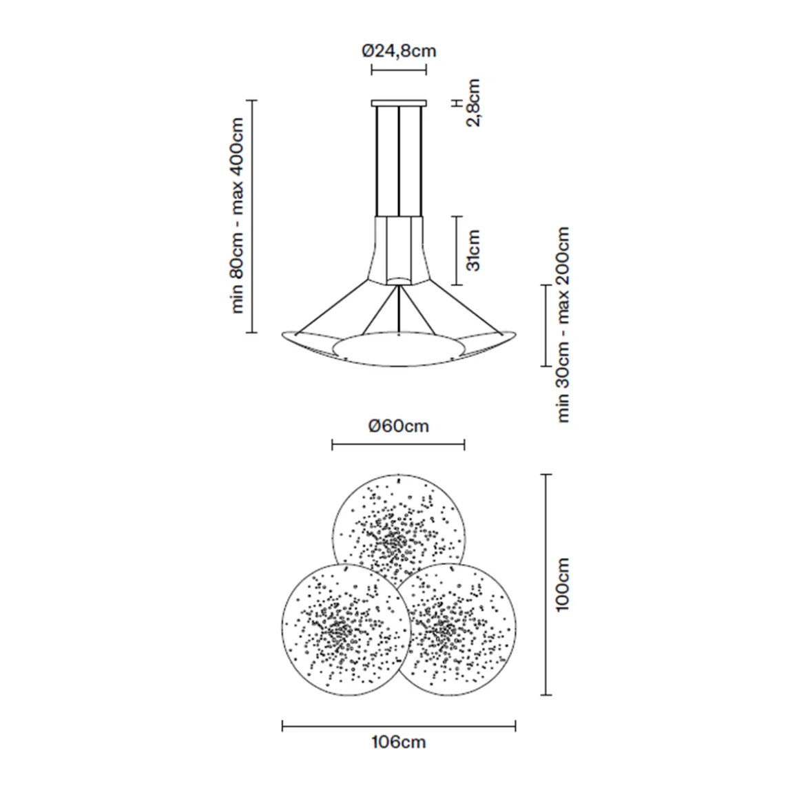 Fabbian Lens Pendelleuchte, 3-flg., Ø: 60 cm