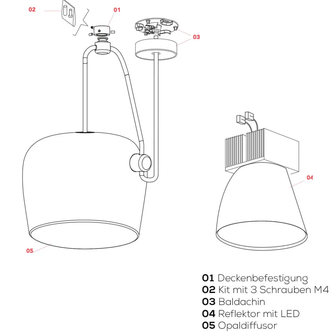 Flos Ersatzteile Aim Opal Diffusor mit Schrauben