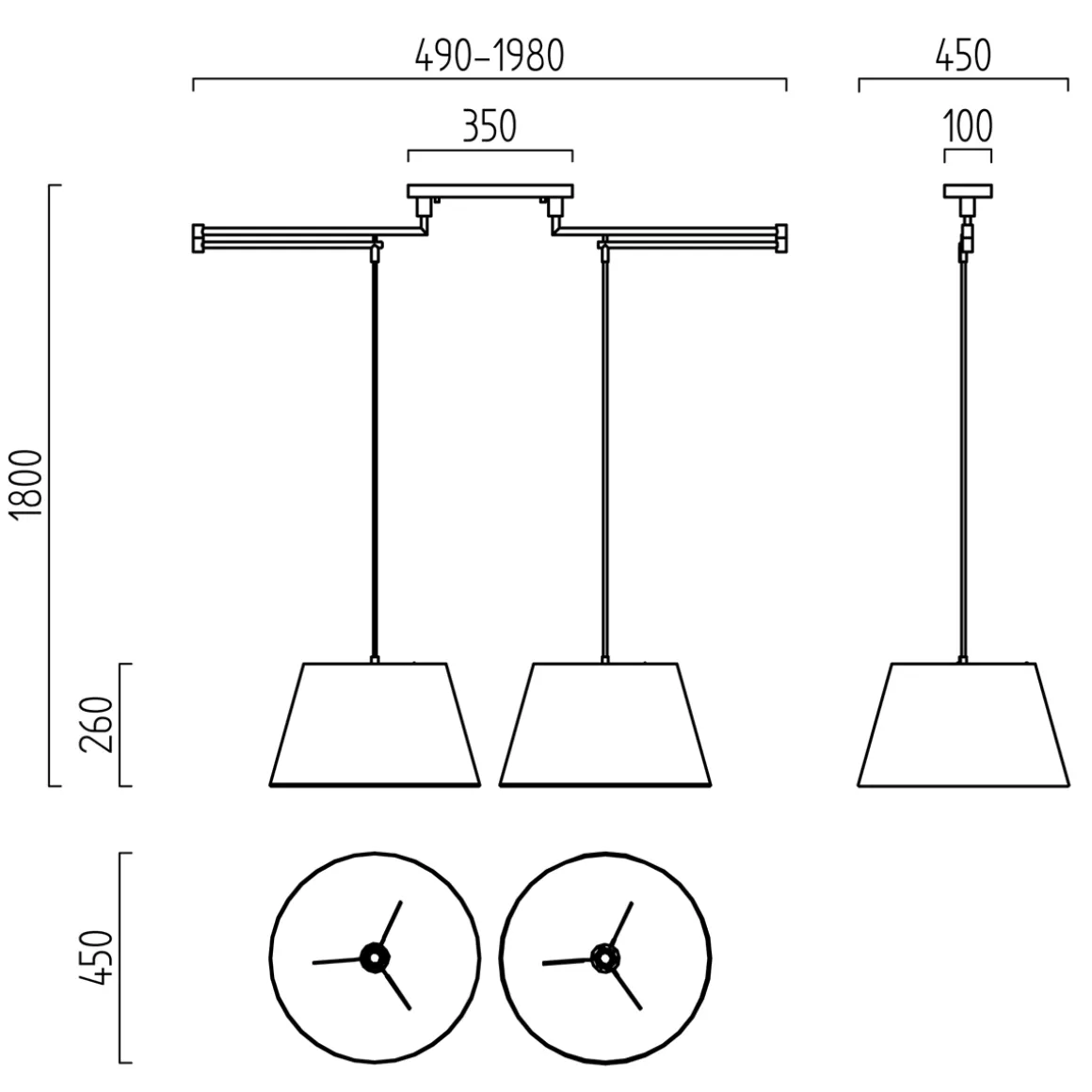 Helestra Certo Pendelleuchte, 2-flg., konisch