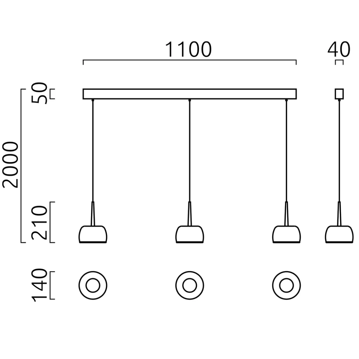 Helestra Flute LED Pendelleuchte, 3-flg.
