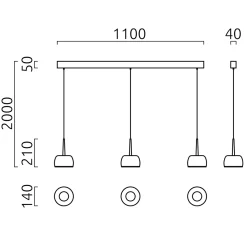 Helestra Flute LED Pendelleuchte, 3-flg., Rückläufer