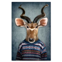 ImageLand Glasbild Digitaldruck Antilope mit Pullover, 120 x 80 cm