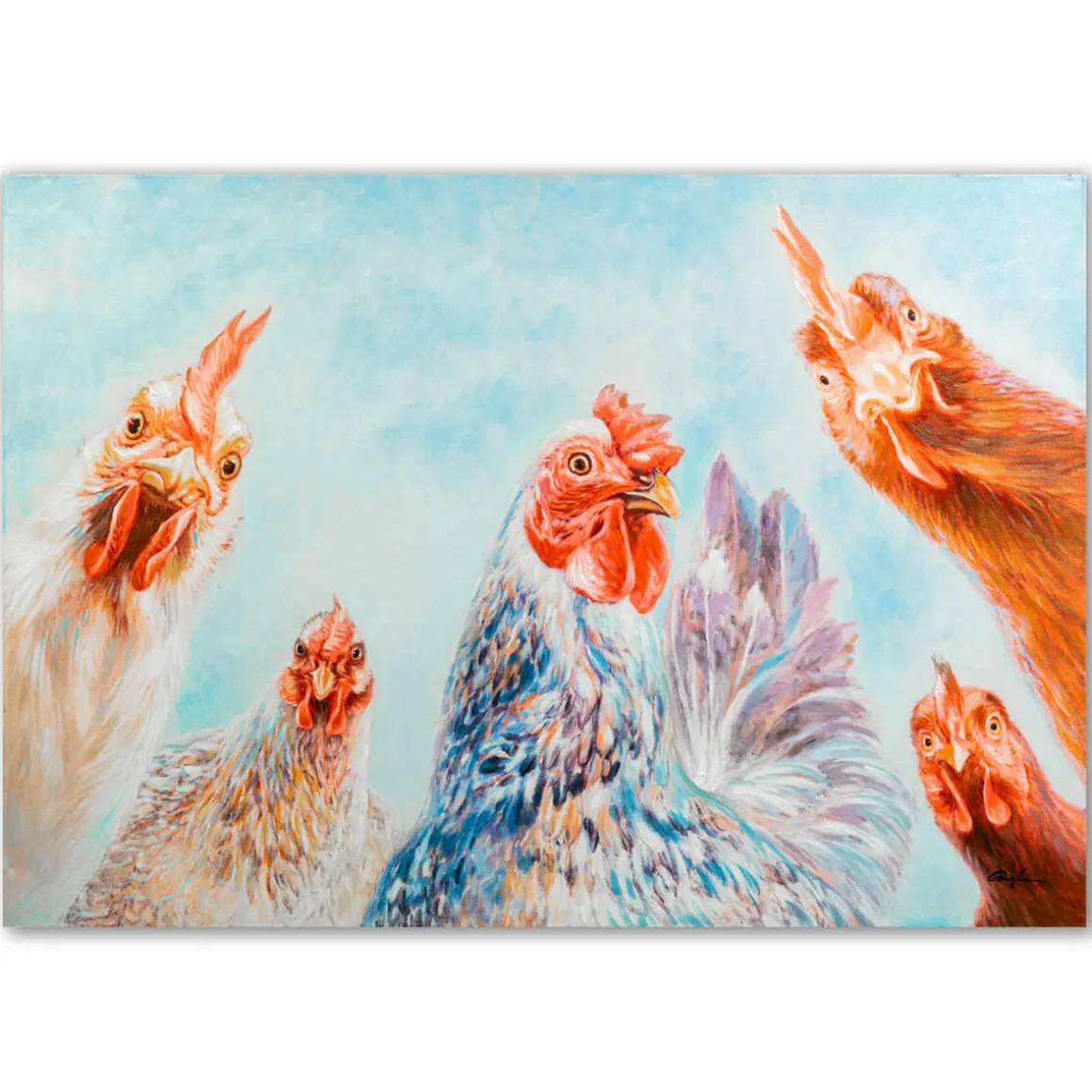 L.C. Wholesaler Ölbild Bunte Hühnerschar, 70 x 100 cm