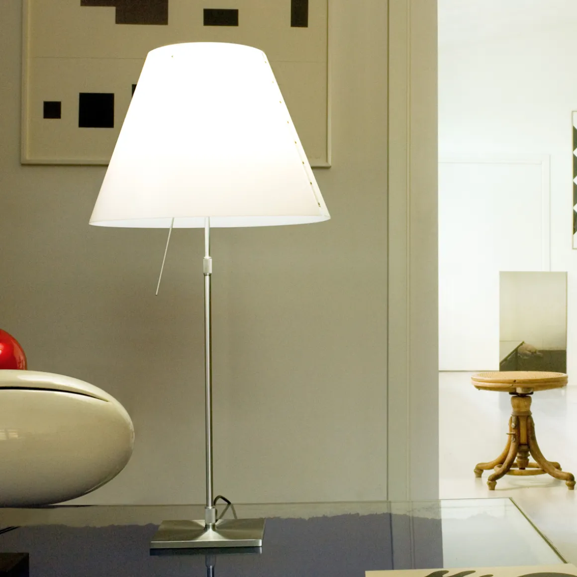 Luceplan Costanza Tavolo Teleskop mit Touchdimmer, Alu