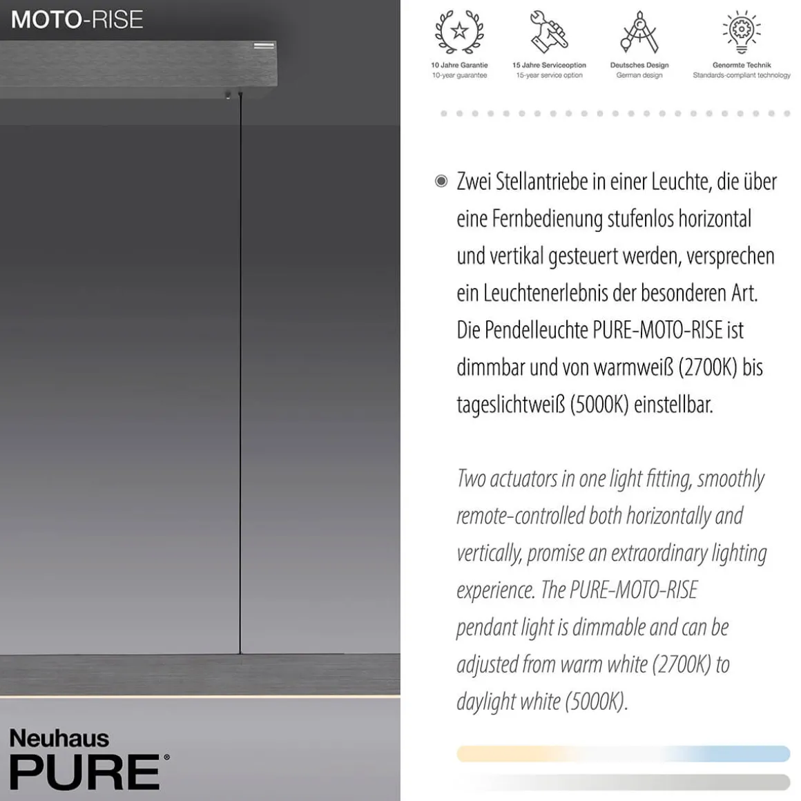 Neuhaus PURE by Paul Neuhaus PURE Moto-Rise LED Pendelleuchte mit e-SLIDE, e-LIFT und CCT