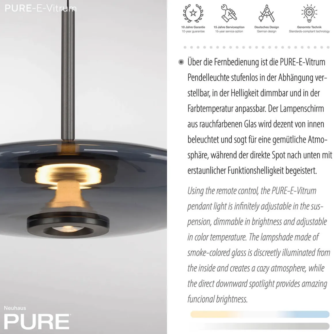 Neuhaus PURE by Paul Neuhaus PURE E-Vitrum LED Pendelleuchte mit e-LIFT und CCT