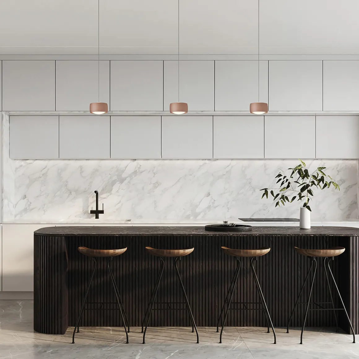 Oligo Grace LED Pendelleuchte, 3-flg., TW, unsichtbare Höhenverstellung, Baldachin: weiß