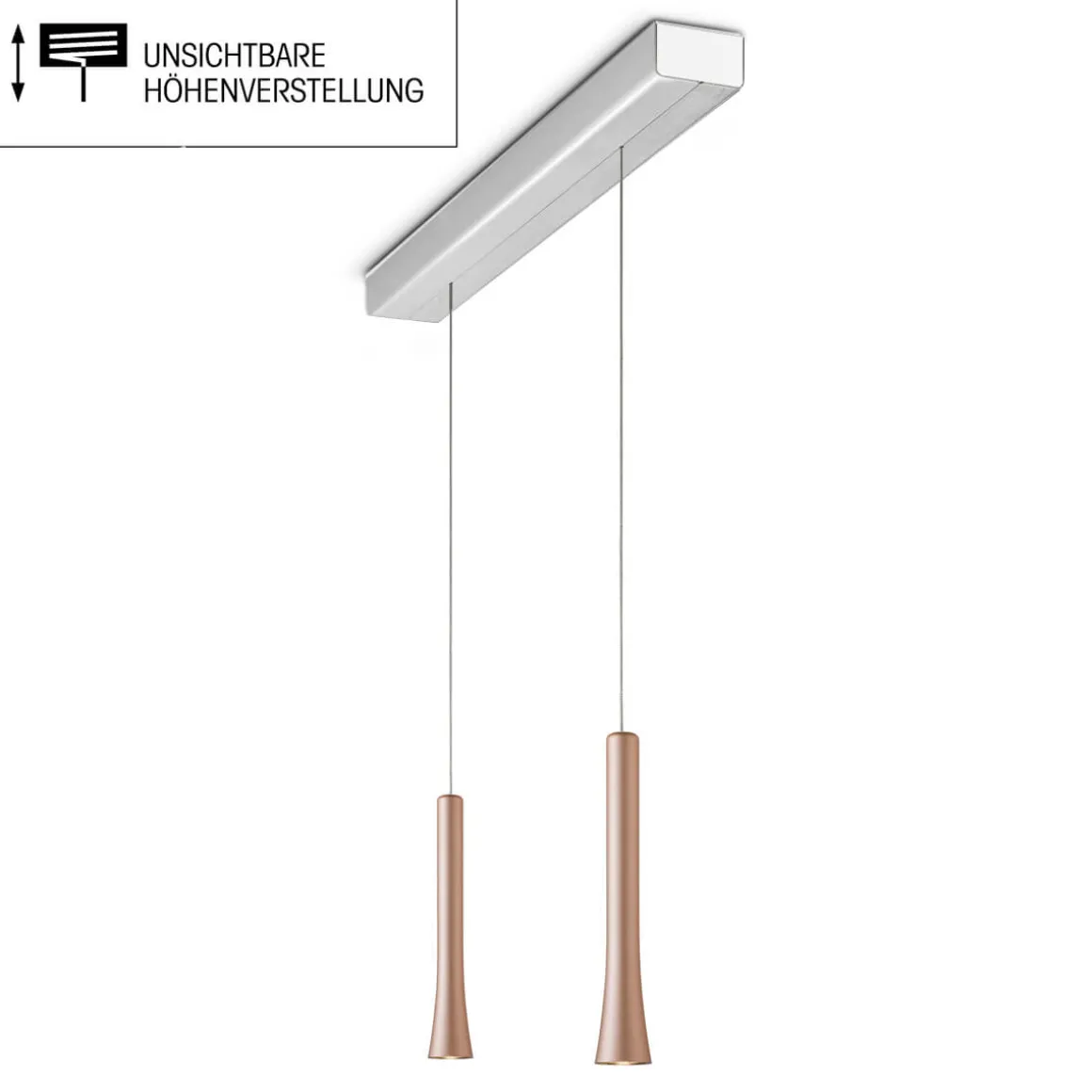 Oligo Rio LED Pendelleuchte, 2-flg., unsichtbare Höhenverstellung, Baldachin: Alu gebürstet
