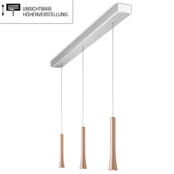 Oligo Rio LED Pendelleuchte, 3-flg., unsichtbare Höhenverstellung, Baldachin: Alu gebürstet